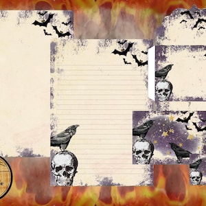 Printable Halloween Gothic Letter Writing Paper & Envelopes, Unlined and Lined Paper, Junk Journal Paper, A5, A4, US Letter, Greetings Card