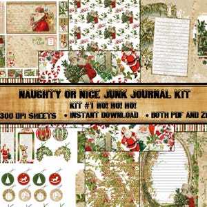 Vintage Christmas Junk Journal Kit, Printable Journal Ephemera, Scrapbooking, Collage, Digital Printable, Paper Craft