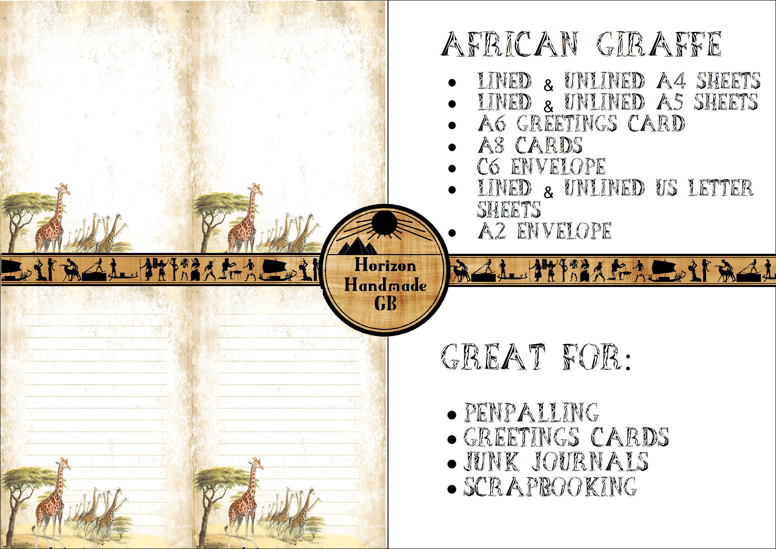 Vintage Giraffe Stationery Set: Printable Letter Writing Paper (digital ...