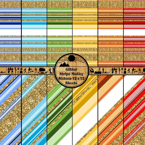 Glitter Stripe Medley 12x12 Printable Paper Set