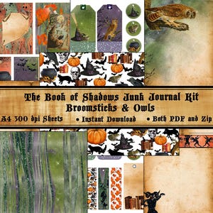 Halloween Junk Journal - The Book of Shadows Broomsticks & Owls Kit Set II