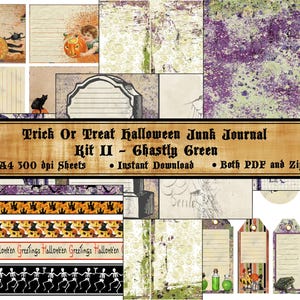 Halloween Junk Journal Printable - Trick Or Treat Ghastly Green Set II