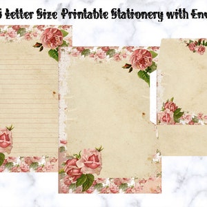 Vintage Briefpapier Rose zum Ausdrucken & Umschläge, unliniert und liniert, Junk-Journal, A5, A4, US Letter