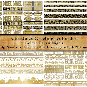 Christmas Printable Greetings and Borders - 94 Pieces - Instant Digital Download for Card Making, Junk Journals, Scrapbooking