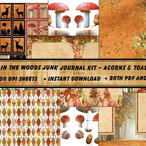 Kit de journal imprimable « Une promenade dans les bois » glands et champignons vénéneux
