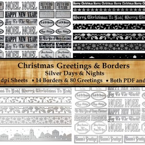 Christmas Printable Greetings and Borders - 94 Pieces - Instant Digital Download for Card Making, Junk Journals, Scrapbooking