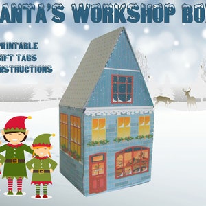 Printable Christmas Gift Box,  Santa&#39;s Workshop Box, DIY Gift Box, DIY Paper Box Kit, Paper box digital download
