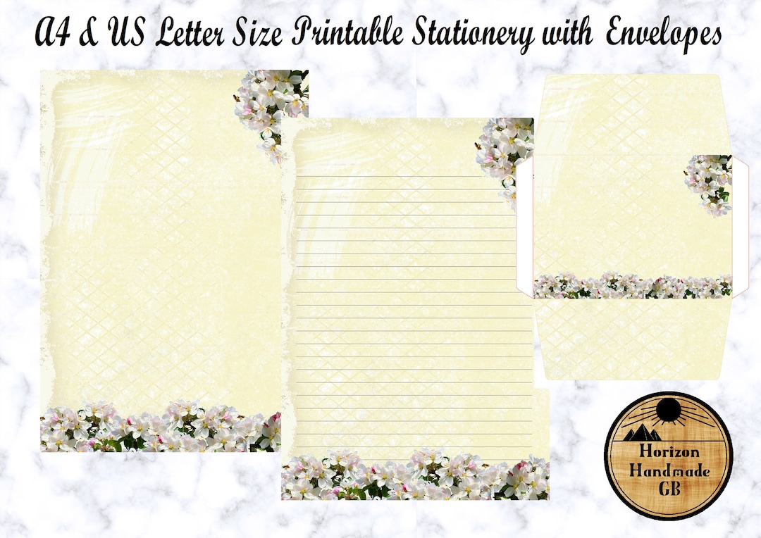 Printable Spring Blossom White Letter Writing Paper & Envelopes ...