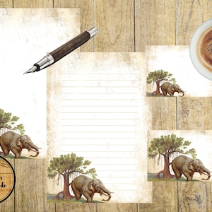 Papier do pisania listów i koperty Vintage Printable African Elephant, papier bez linii i w linie, papier Junk Journal, A5, A4, US Letter