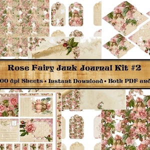 Vintage Rose Fairy Junk Journal Kit 2, Printable Journal Ephemera, Scrapbooking, Collage, Digital Printable, Paper Craft, Download