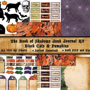 Halloween Junk Journal - The Book of Shadows Black Cats & Pumpkins Kit Set I