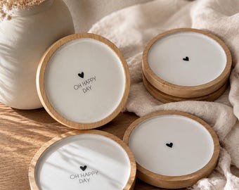 Untersetzer Set Holz | Scandi Deko mit Herz | Tischschutz & Wohnaccessoire | Geschenk zum Einzug | OH HAPPY DAY | Deko dezent | Raisin