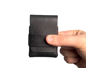 Skjoldr Mini Flap Wallet - Minimalist Vertical Card Holder | Full Grain Leather | Personalized | Fathers Day Gift