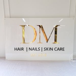 Custom acrylic sign square sign for nail salon logo beauty salon logo dental logo sign boutique logo sign Gold and White Sign salon sign