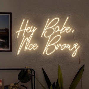 Hey Babe Nice Brows LED neon sign, home decor, bedroom decor, bedroom neon light, bedroom neon signs, custom neon signs