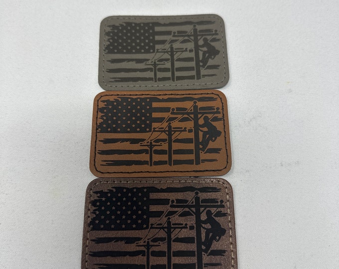 Lineman Flag Leatherette Hat Patch With Adhesive Backing Etsy