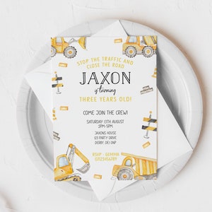 Editable Construction Birthday Party Invite, Dump Truck Invitation, First Birthday Invite, Builders Party Boy Instant Download Template C1