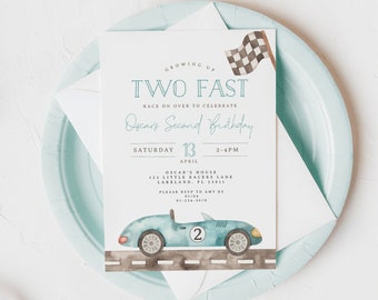 Two Fast Birthday Invite, Racing Car Second Birthday Invitation, 2nd Birthday Invite, Race Car Printable Template Instant Download RC2