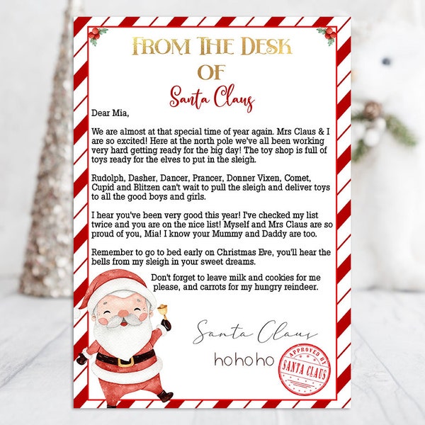 Editable Personalised Letter From Santa, Letter From The Desk Of Santa Claus, North Pole Santa Mail, Instant Download, Christmas Eve Box