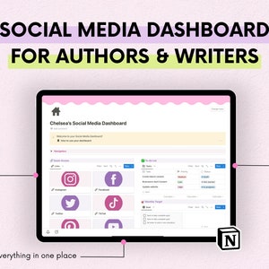 Social Media Notion Dashboard for Authors Writers Canva Templates
