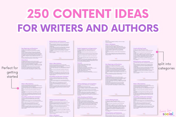 250 Social Media Content Ideas for Authors & Writers | Instagram Tik Tok Pinterest Content Ideas | Bookstagram