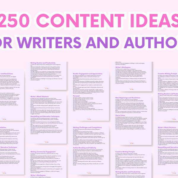 250 Social Media Content Ideas for Authors & Writers | Instagram Tik Tok Pinterest Content Ideas | Bookstagram