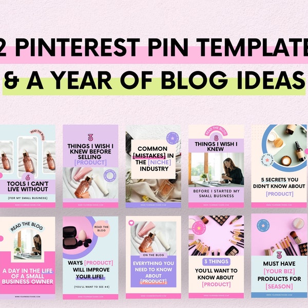 52 Pinterest Templates & Blog Ideas | Canva Templates | Pinterest Pins | Blogger Templates | Digital Download | Small Business Templates