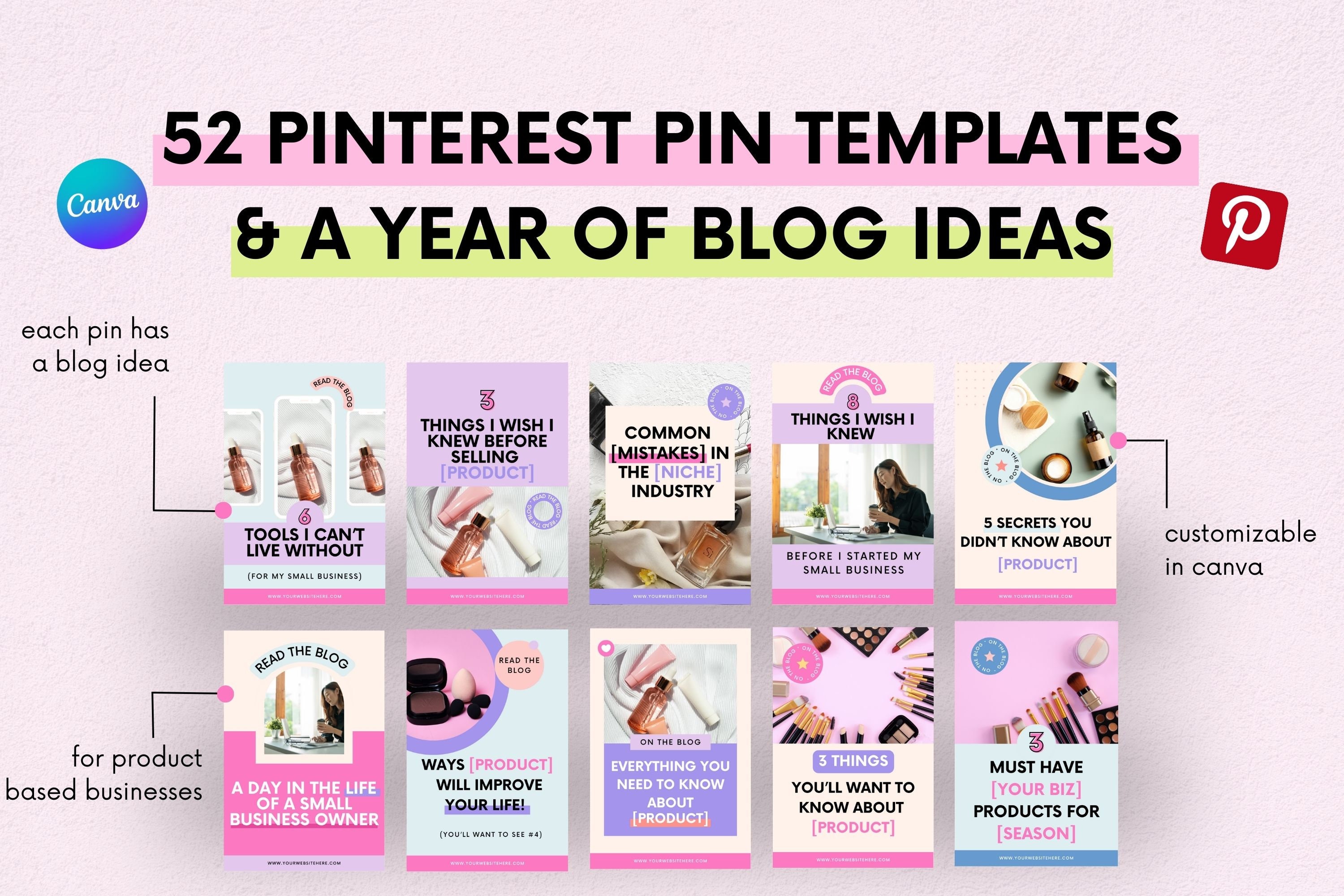 52 Pinterest Templates & Blog Ideas Canva Templates Pinterest Pins