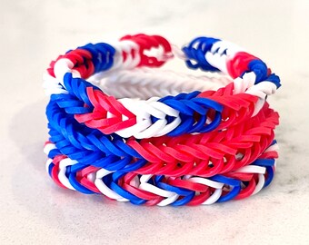 Red, White & Blue Fishtail Thin Stripe Bracelet, Handmade Bracelet, Boys Bracelet Business