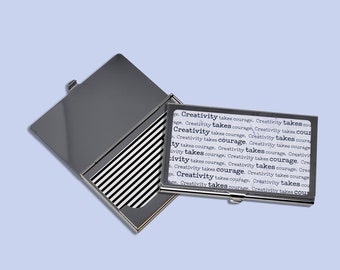 Metal Business Card Case | Henri Matisse Quote “Creativity takes courage.” illustration
