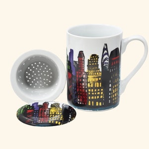 Teetasse mit Sieb und Deckel - Genießen Sie Ihren Lieblingstee, Einzigartiges New York City Design, Ideales Geschenk für Teeliebhaber