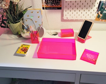 Acrylic Desk Setup: Locally Crafted Trays, Pencil Holder & Paperclip Box, Stylish Home Office Organization,