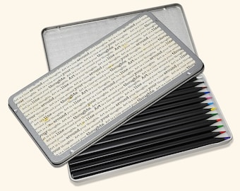 Set of 12 Black Pencils in Silver Tin - Inspired by Gustav Klimt - Unleash Creativity for Artists- Gift for Art Lovers