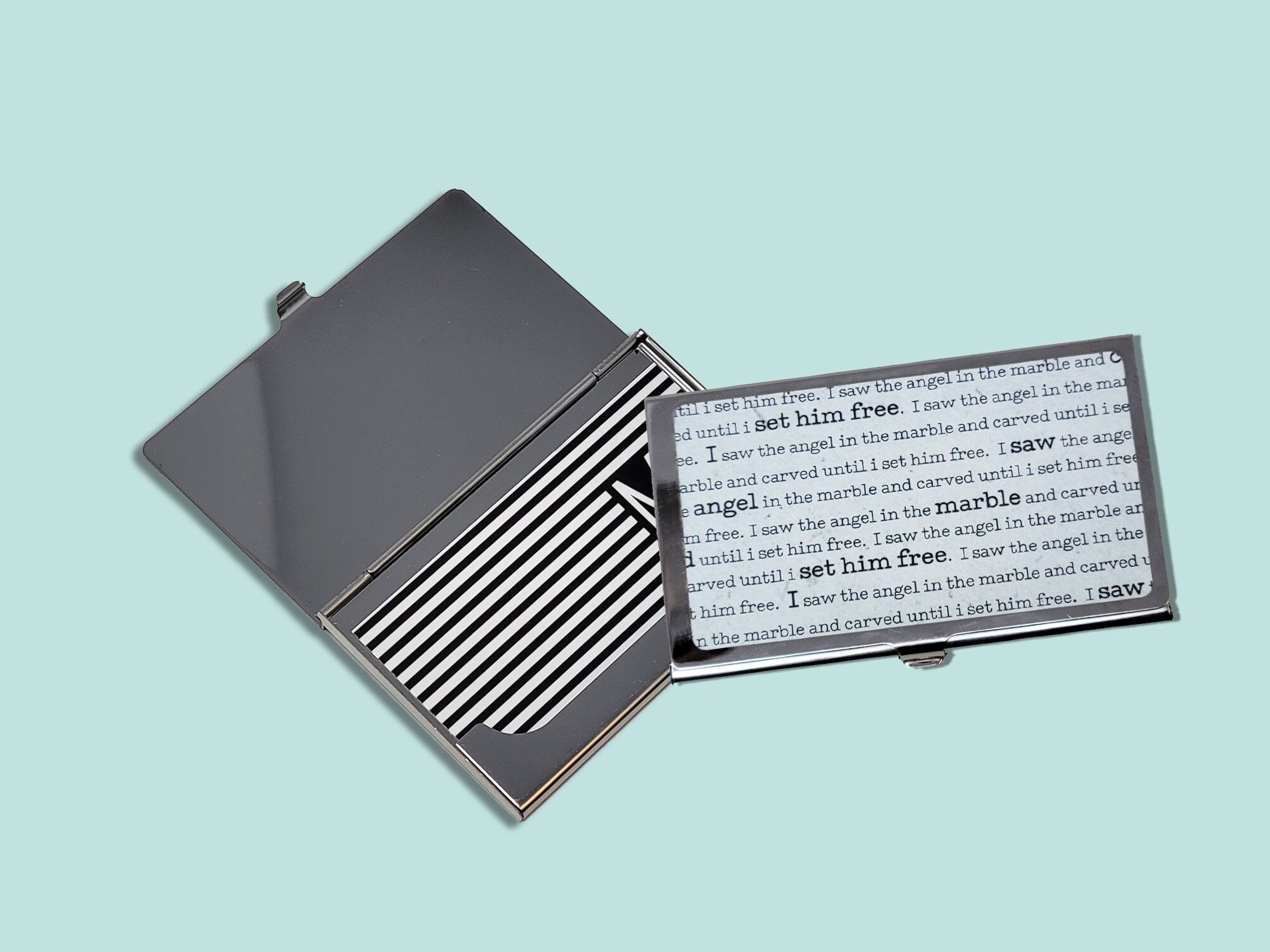 Metal Business Card Case | Michelangelo Quote “I saw the angel in the marble and carved until I set him free.” illustration
