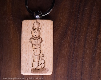 Wooden Keychain "Bookworm"