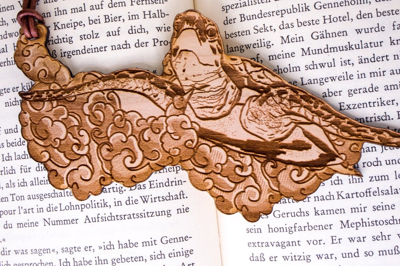 Cherry Wood Bookmark Flying Turtle image 4