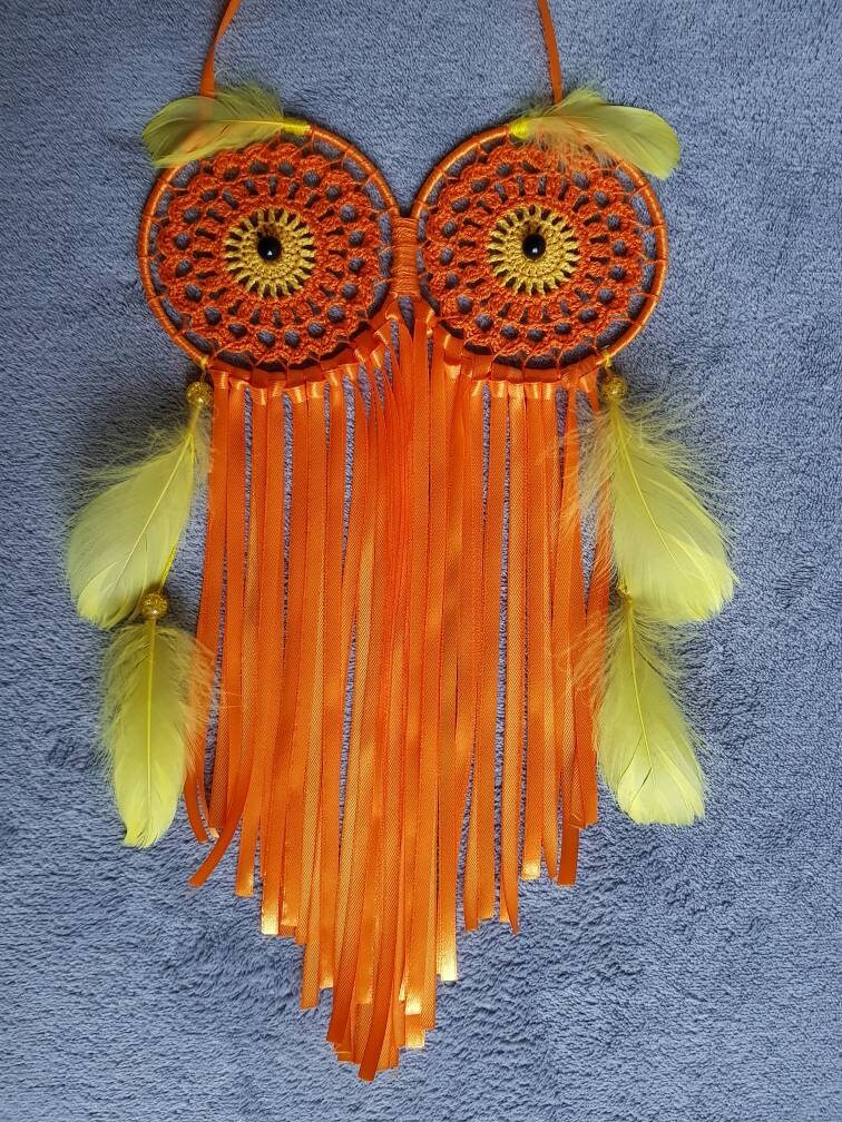 Dreamcatcher/Attrape Rêves Hibou Orange et Jaune