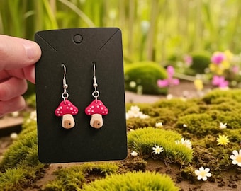 Mushroom House Earrings | Handmade Polymer Clay Jewelry | Nature Lover Accessories | Clip On Option