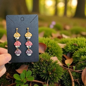 Mushroom Dangle Earrings | Cottagecore Polymer Clay Accessories | Muted Tones | Nature Lover Gift