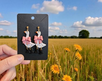 Silly Goose Earrings | Animal Lover Jewelry | Cottagecore Polymer Clay Dangles | Gift for Her