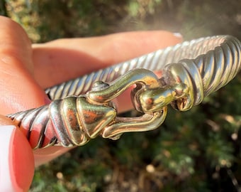 David Yurman Sterling Silver & 18K Yellow Gold Hinge Buckle Bracelet