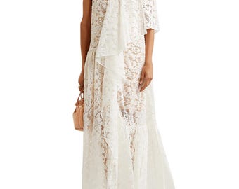 3 650. STELLA McCARTNEY Lace Wedding Gown IT46 / L Silk Lined Ruffle Overlay