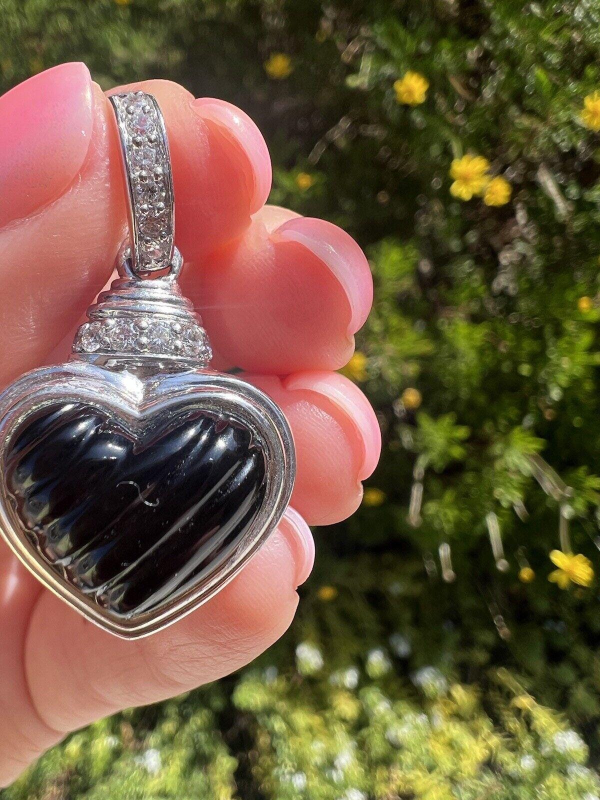 Judith Ripka Sterling, CZ & Carved Black Onyx Heart Pendant