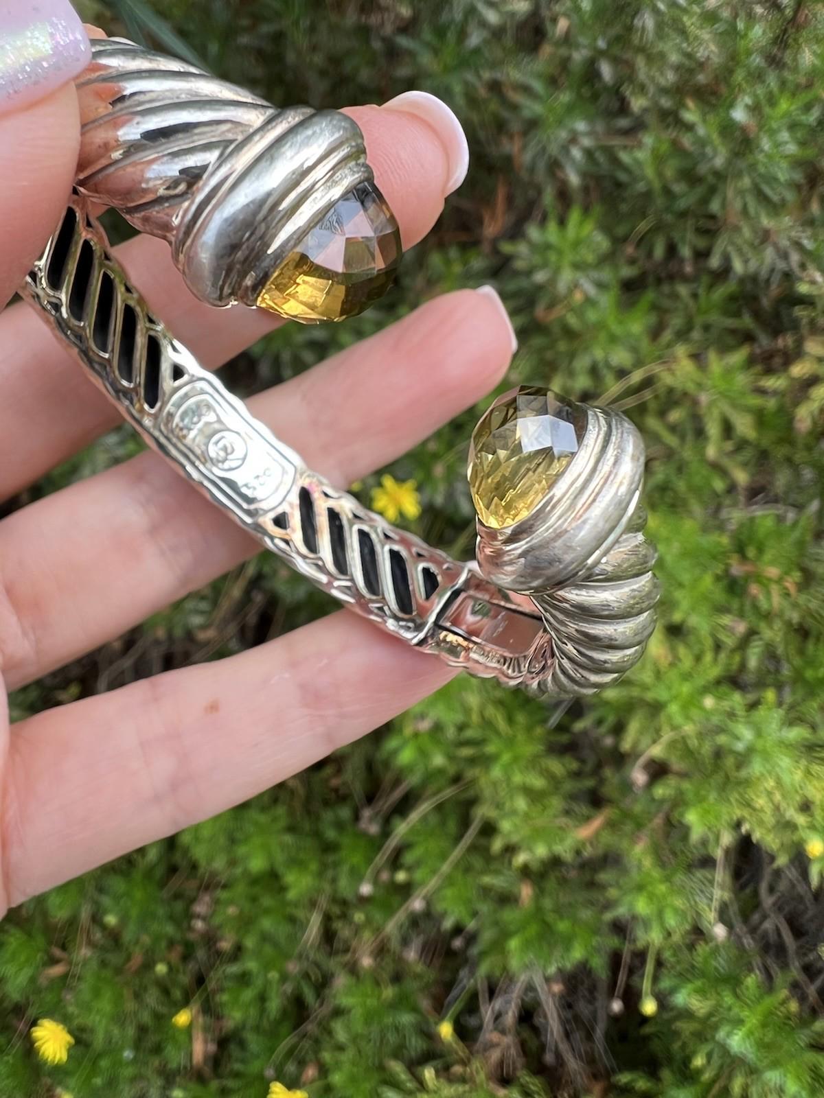 David Yurman Waverly Cable Cuff Watch Diamond MOP Gold Sterling Silver T209-M David Yurman Sterling Silver Mother of Pearl Diamond Bangle  main image 3