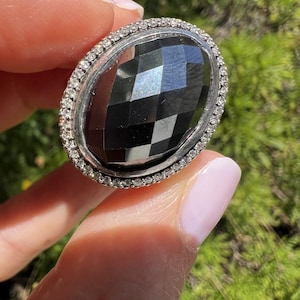 David Yurman Hematite Ring | Sterling Silver w/ Diamonds | Size 6 | Designer Cocktail Ring | Faceted 20ct Hematite | DY Statement Ring