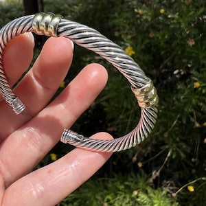 David Yurman Double Station Cable Cuff Bracelet – Sterling Silver & 14k Yellow Gold – Medium