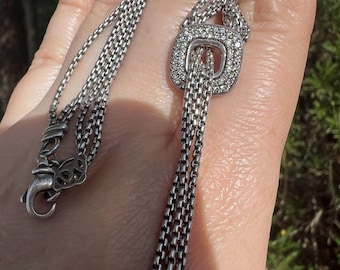 David Yurman Sterling Silver Diamond Waterfall Tassel Lariat Necklace