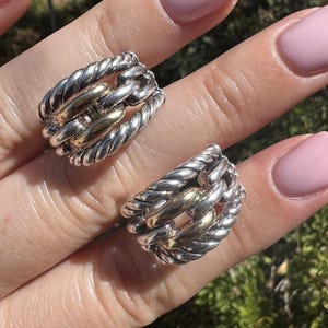 David Yurman Ladies 925 Sterling Silver & 18K Yellow Gold Wellesley Hoop Earrings