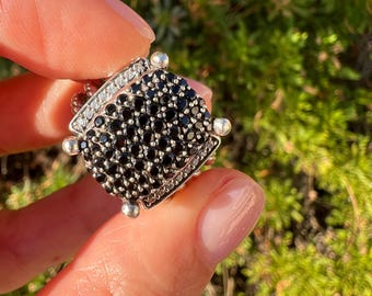 David Yurman White & Black Diamond Pave 925 Silver 16x12 Wheaton Ring