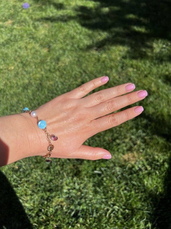 Mimi Milano Grace 18K Rose Gold and Violet Cultured Pearl Link Bracelet View 6